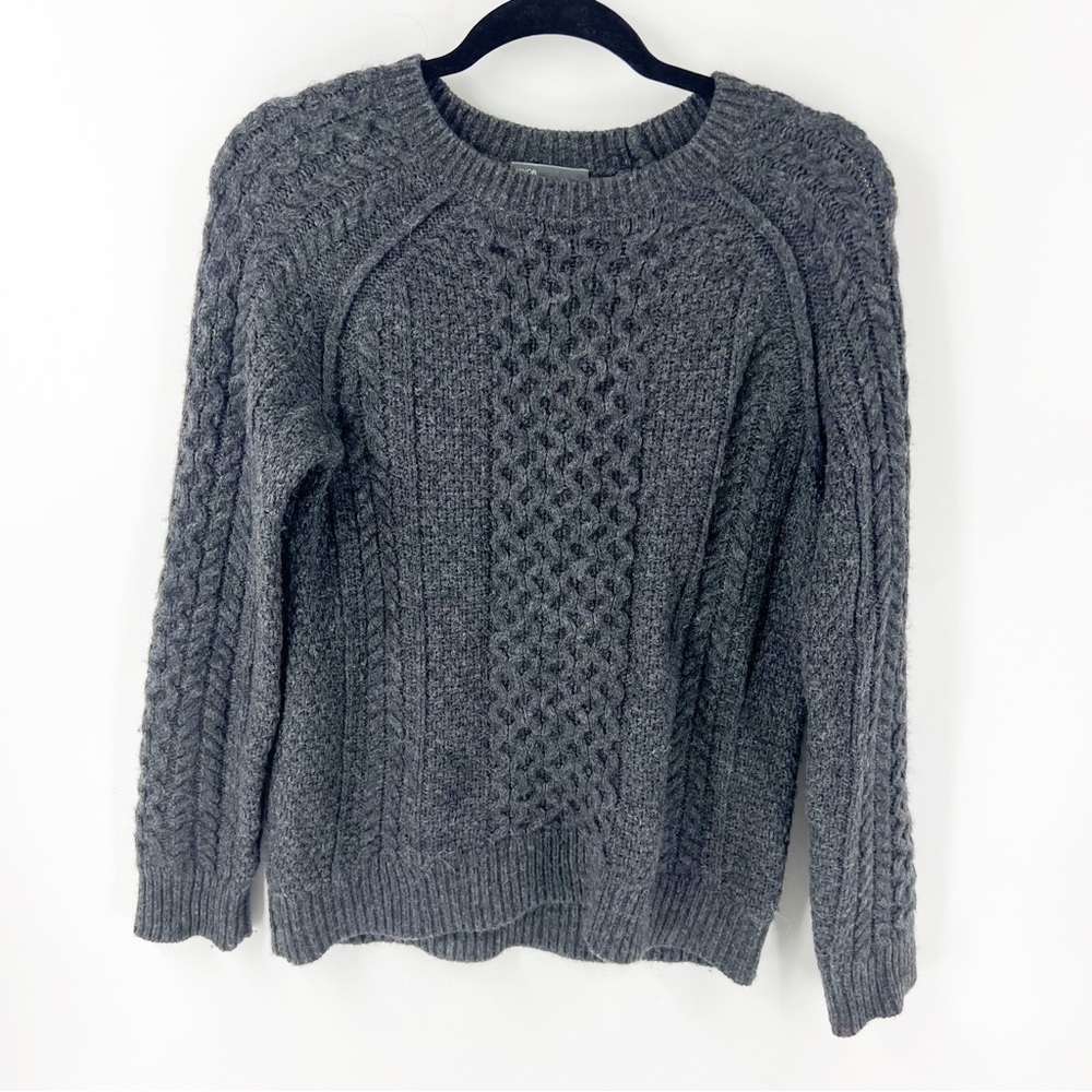 ✅ Vince‎ Cable Knit CREW Neck Merino/ALPACA/LAMB Wool Blend Gray Sweater Size XS